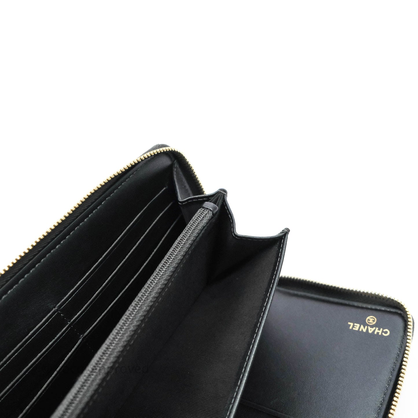 Chanel Quilted Zip Around Travel Wallet Iridescent Black Caviar Gold Hardware 19S
