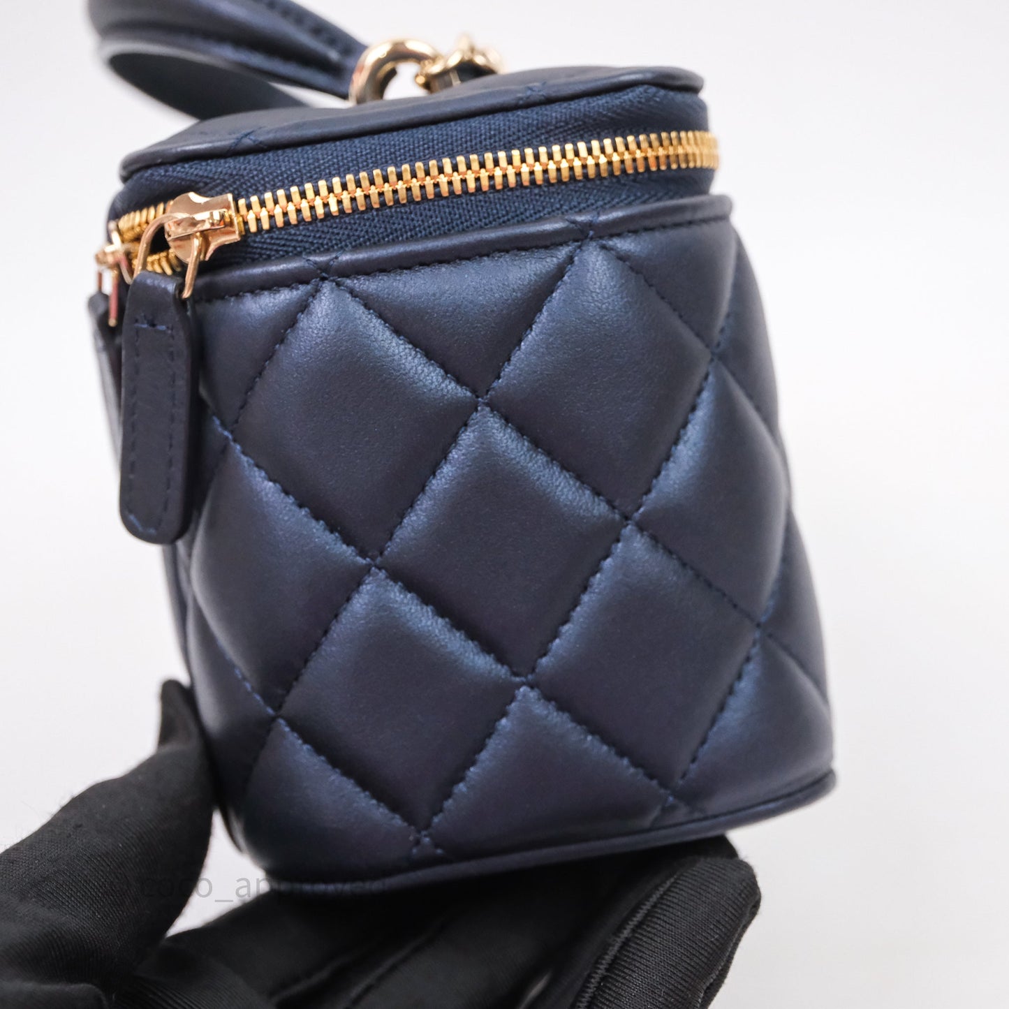 Chanel Top Handle Vanity Irdescent Navy Lambskin Gold Hardware