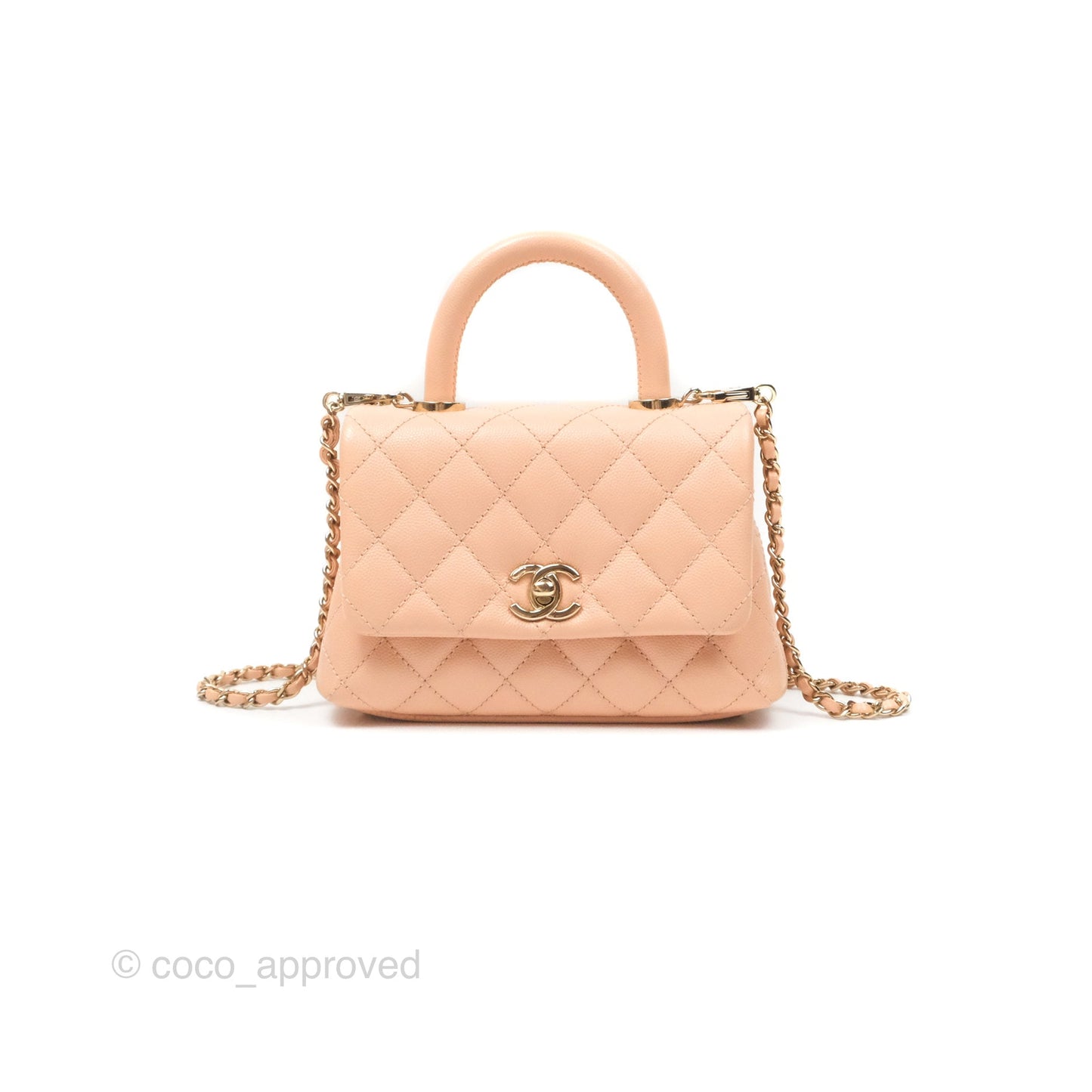 Chanel Quilted Mini Coco Handle Caviar Pink Beige Gold Hardware