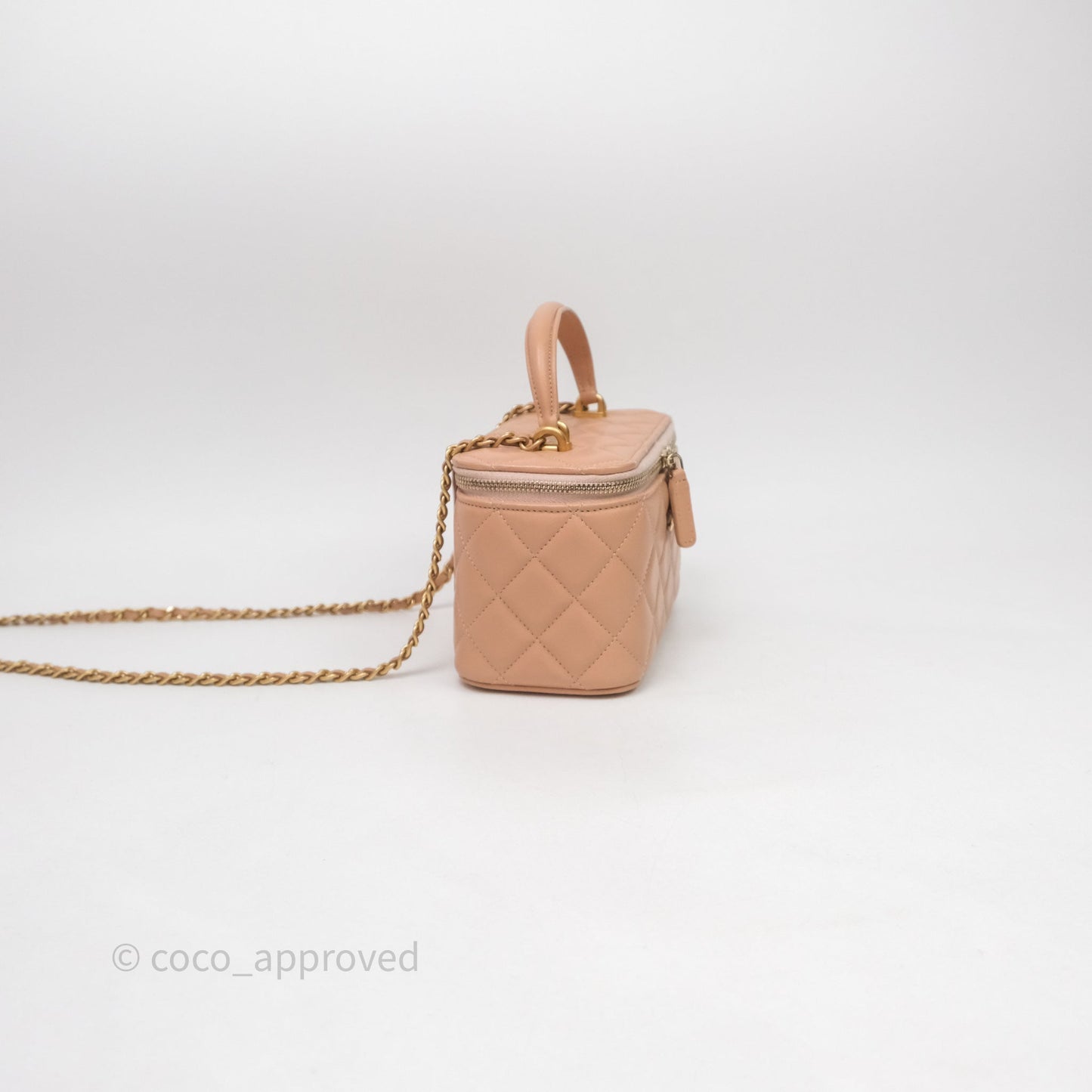 Chanel Vanity Rectangular Top Handle Beige Lambskin Aged Gold Hardware