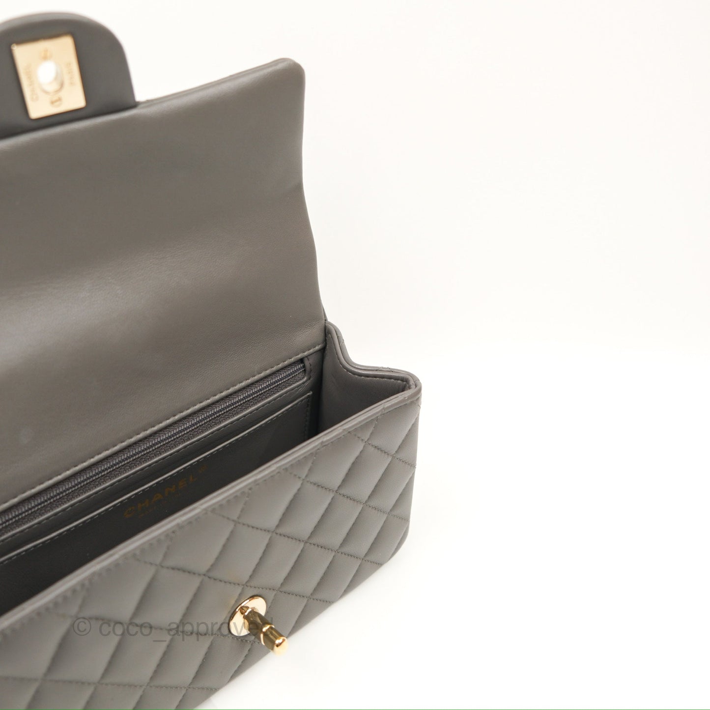 Chanel Top Handle Mini Rectangular Flap Bag Grey Lambskin Gold Hardware