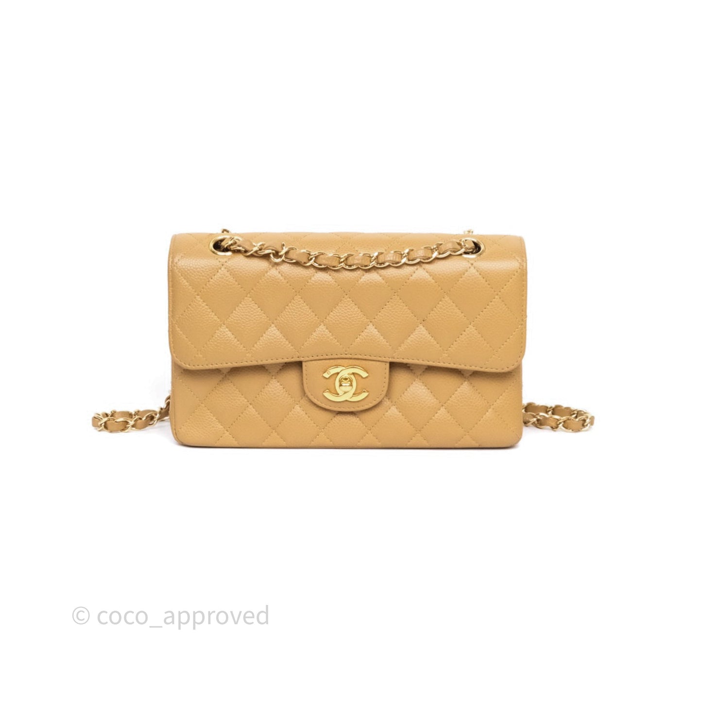 Chanel Classic M/L Medium Flap Quilted Dark Beige Caviar Gold Hardware