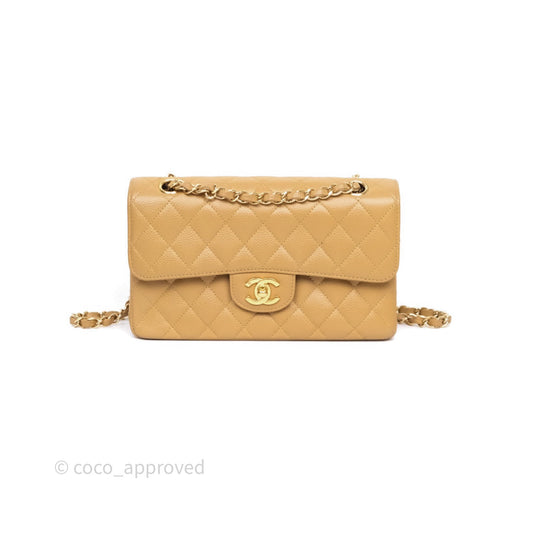 Chanel Classic M/L Medium Flap Quilted Dark Beige Caviar Gold Hardware