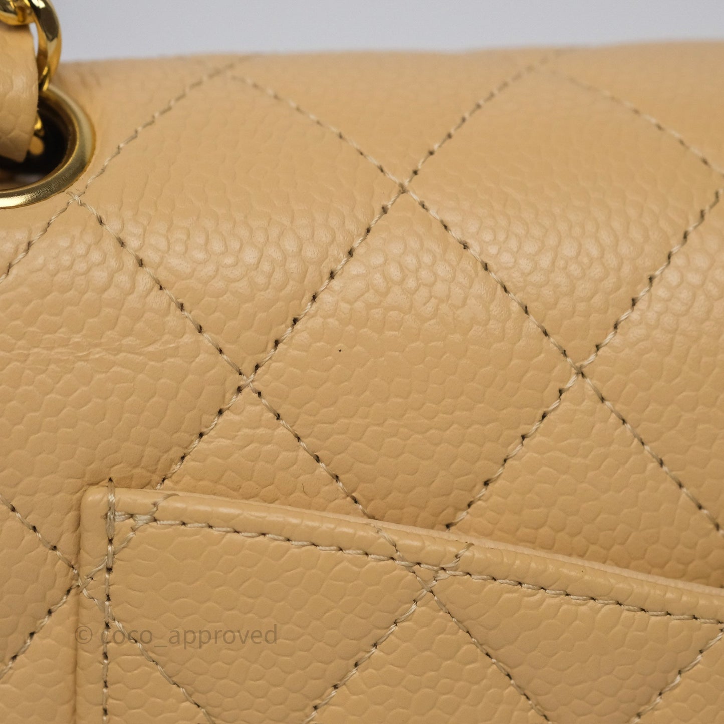 Chanel M/L Medium Classic Flap Quilted Beige Caviar Gold Hardware