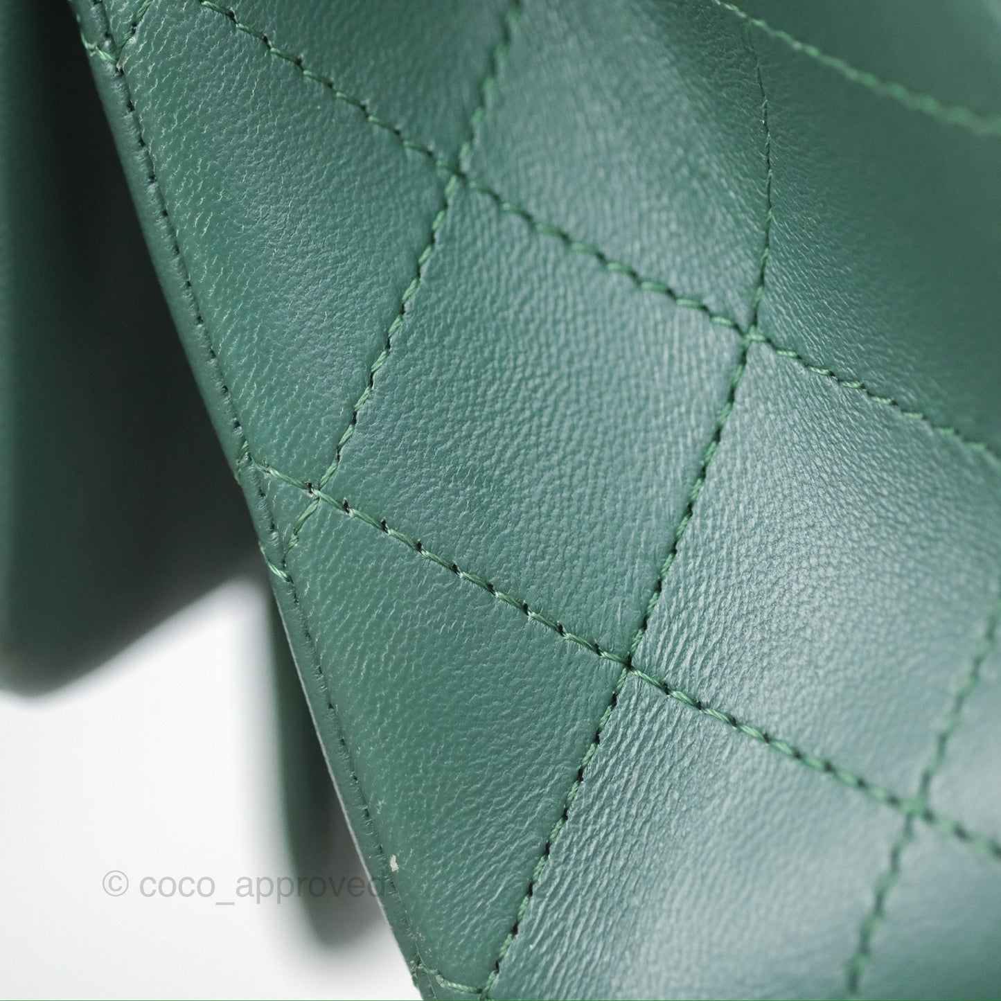 Chanel Mini Square Quilted Green Lambskin Silver Hardware