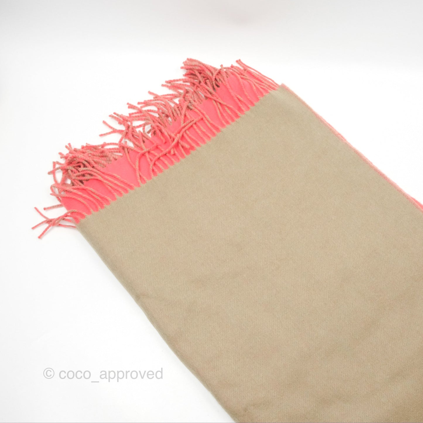Hermes Cashmere Fringe Double Face Scarf Stole Etoupe/Pink