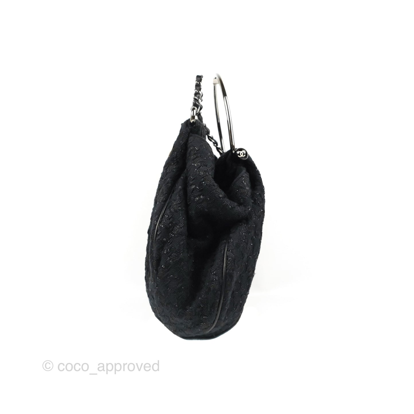 Chanel Tweed Boucle Knitting Bag Black Silver Hardware