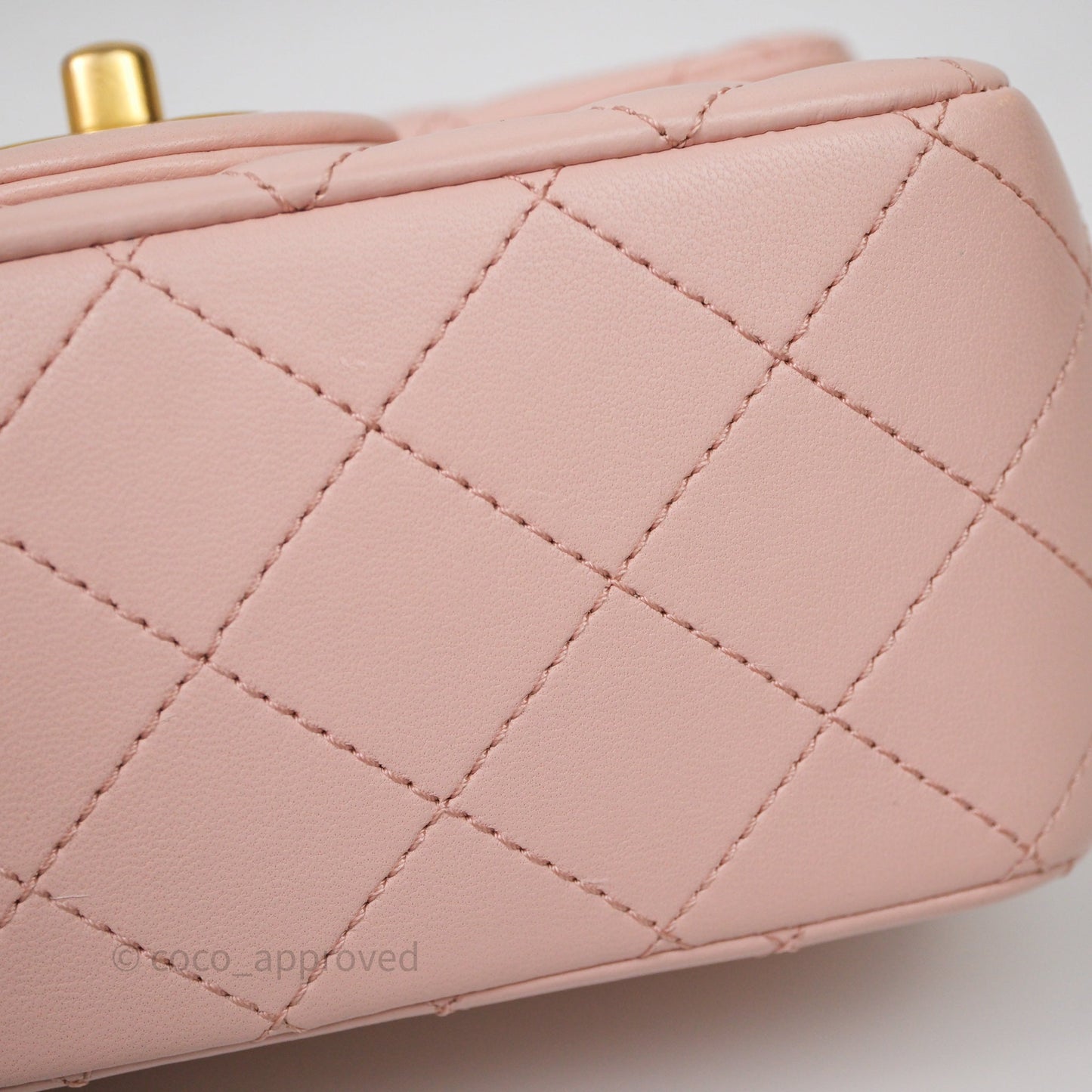 Chanel Pearl Crush Mini Square Quilted Pink Lambskin Aged Gold Hardware