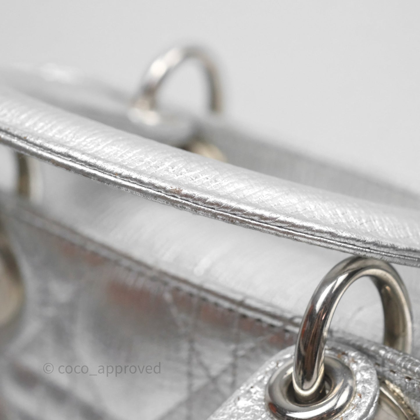 Christian Dior Small Lady Dior My ABCDior Silver Metallic Grained Calfskin Cannage