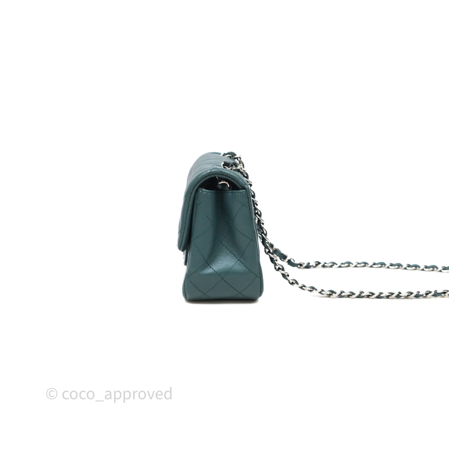 Chanel Quilted Mini Square Flap Dark Green Caviar Silver Hardware