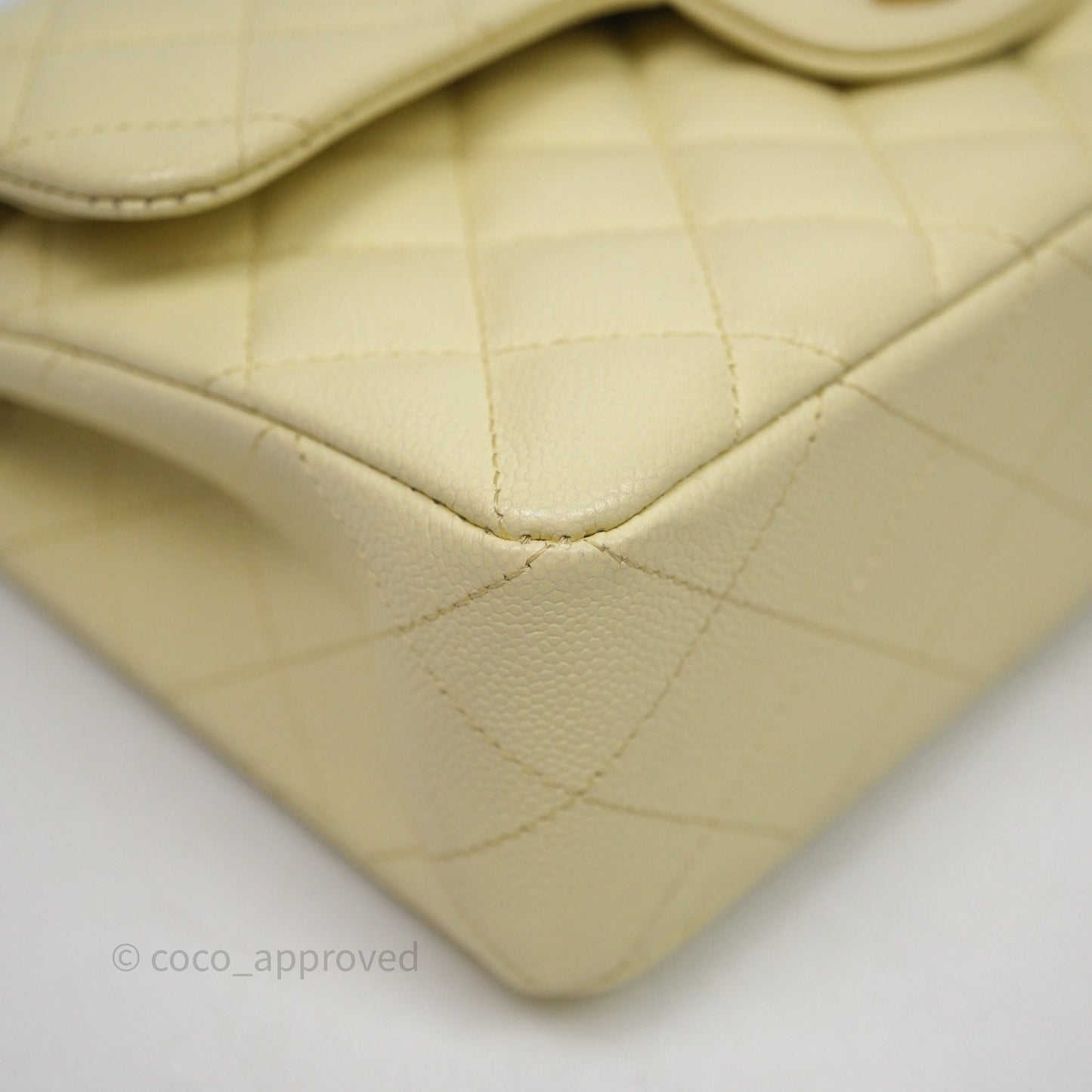 Chanel Small Classic Quilted Flap Light Yellow Caviar Gold Hardware