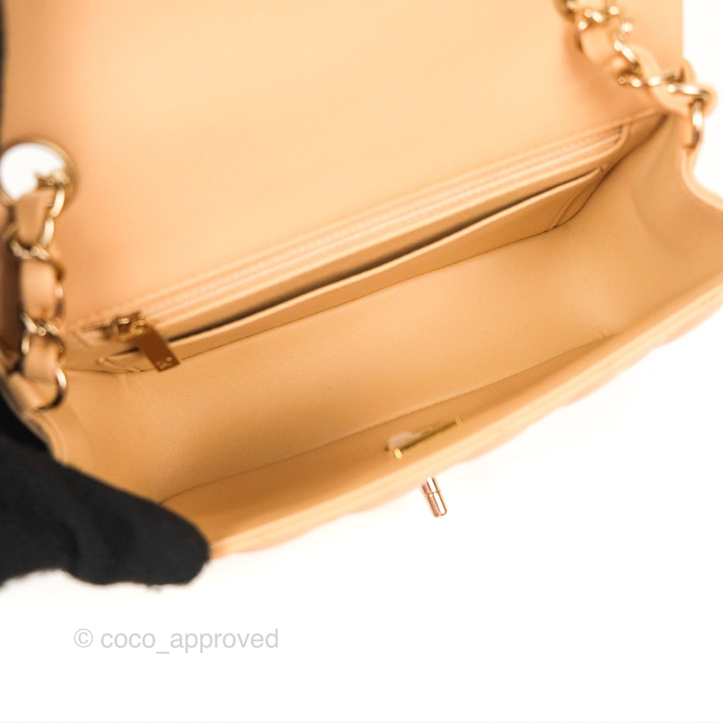 Chanel Quilted Mini Rectangular Flap Beige Lambskin Gold Hardware