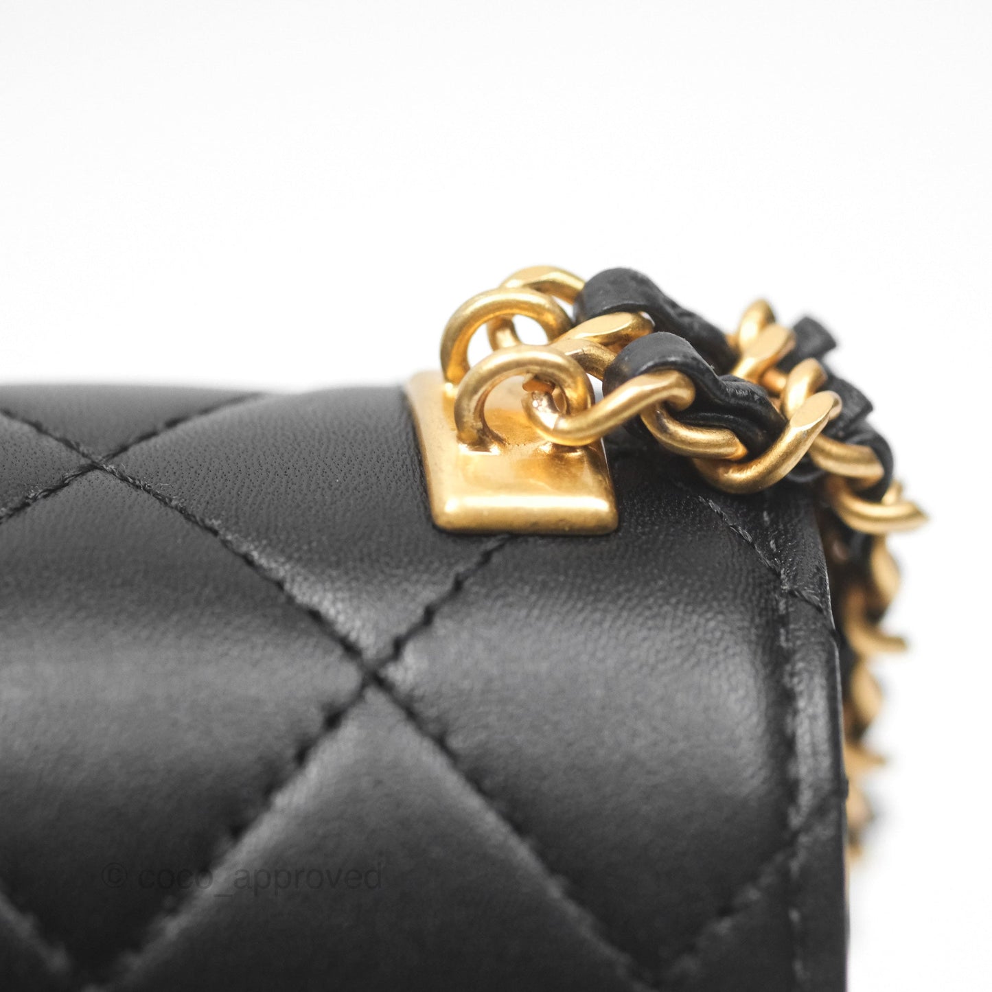 Chanel Flap Bag with Logo Enamel Chain Black Lambskin 22B
