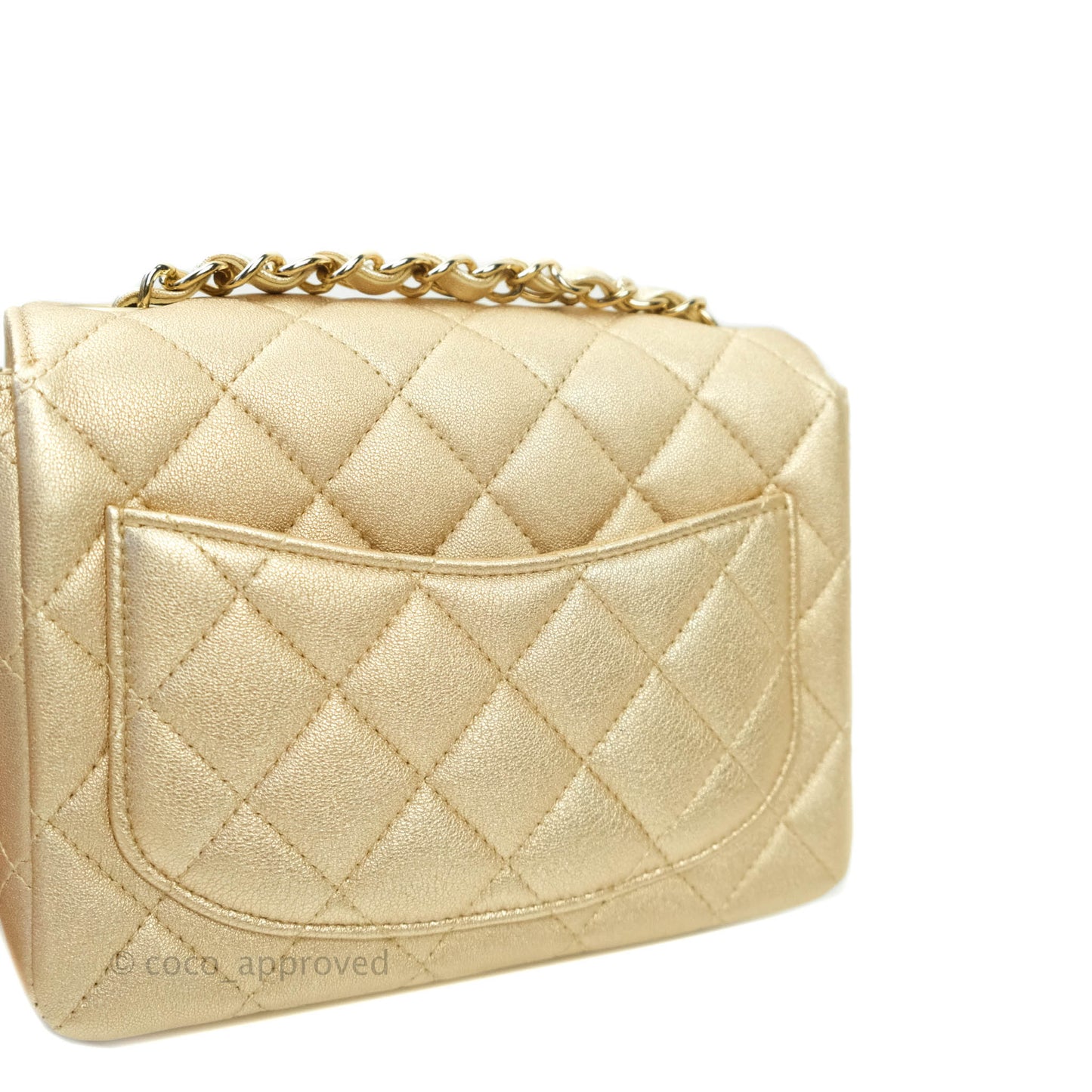 Chanel Classic Quilted Mini Square Flap Iridescent Gold Gold Hardware 21P