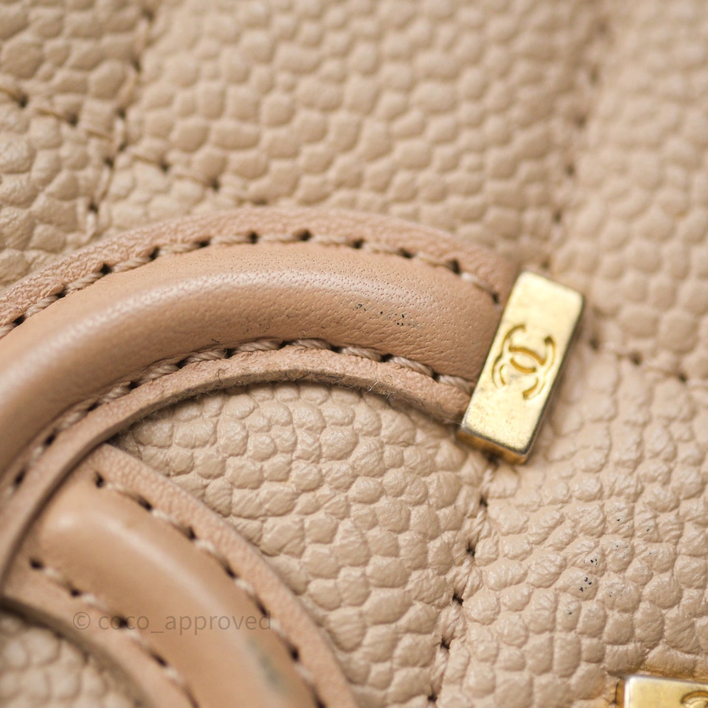 Chanel Quilted Small CC Filigree Vanity Case Beige Caviar Gold Hardware