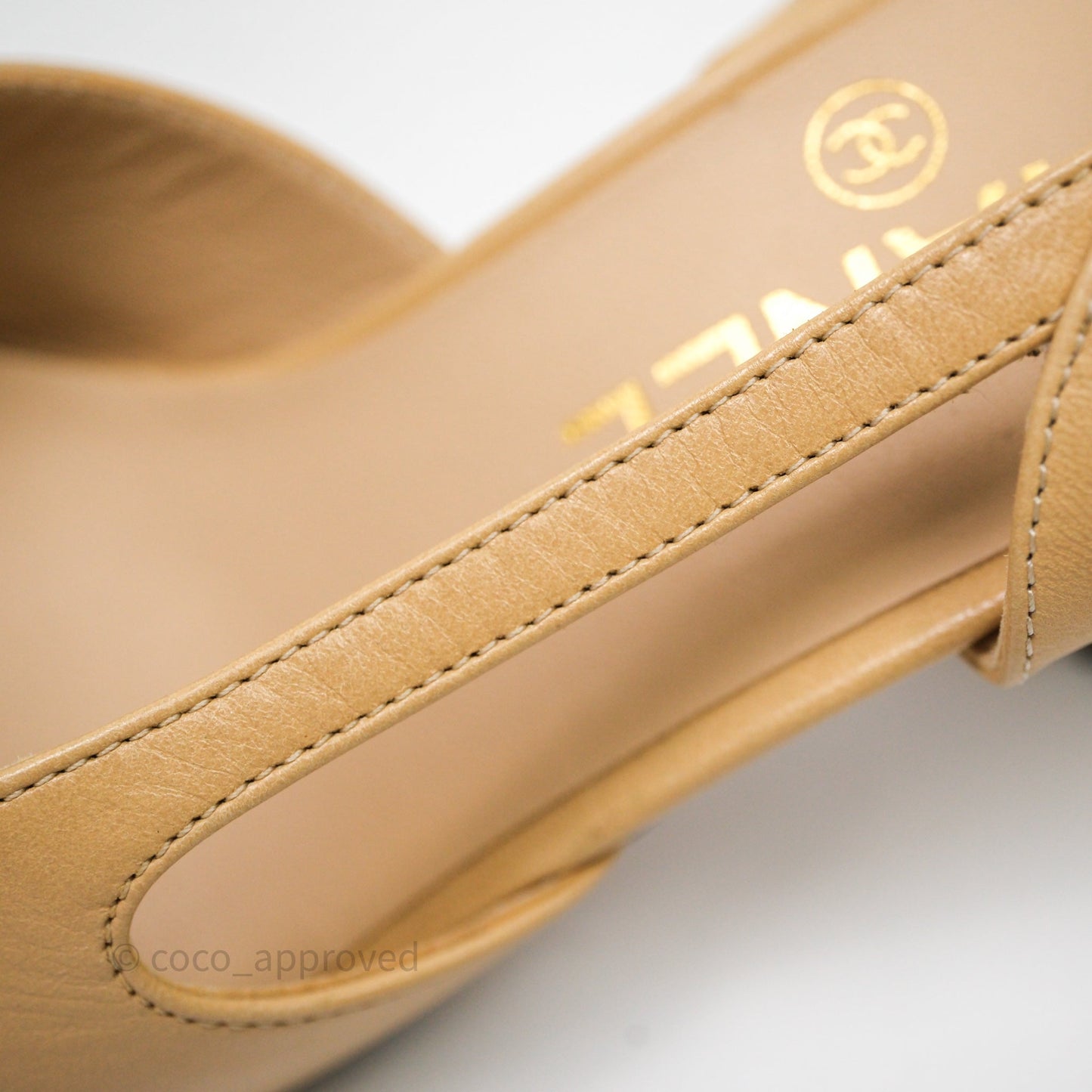 Chanel Classic Slingback Beige Black Leather Size 36