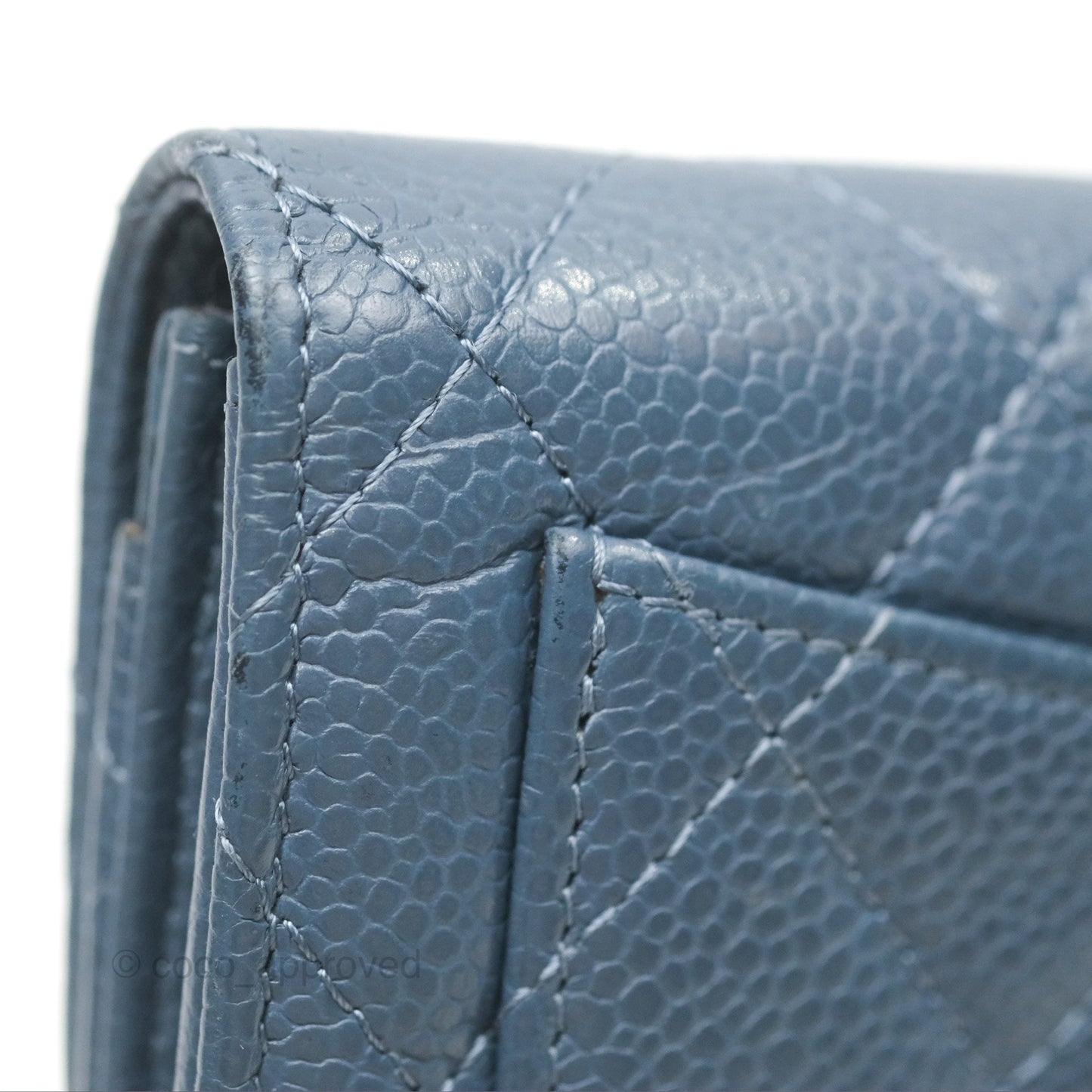 Chanel Quilted Small Flap Wallet Grey Blue Caviar Silver Hardware
