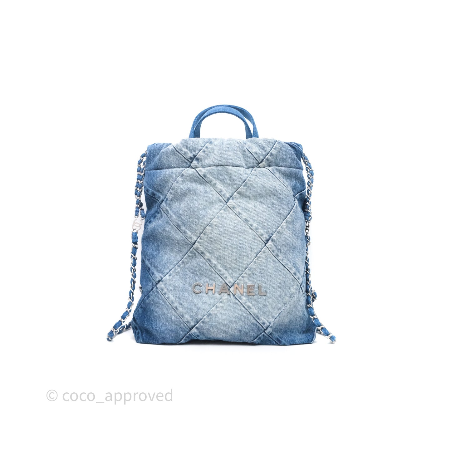 Chanel 22 Small Backpack Blue Denim Ruthenium Hardware