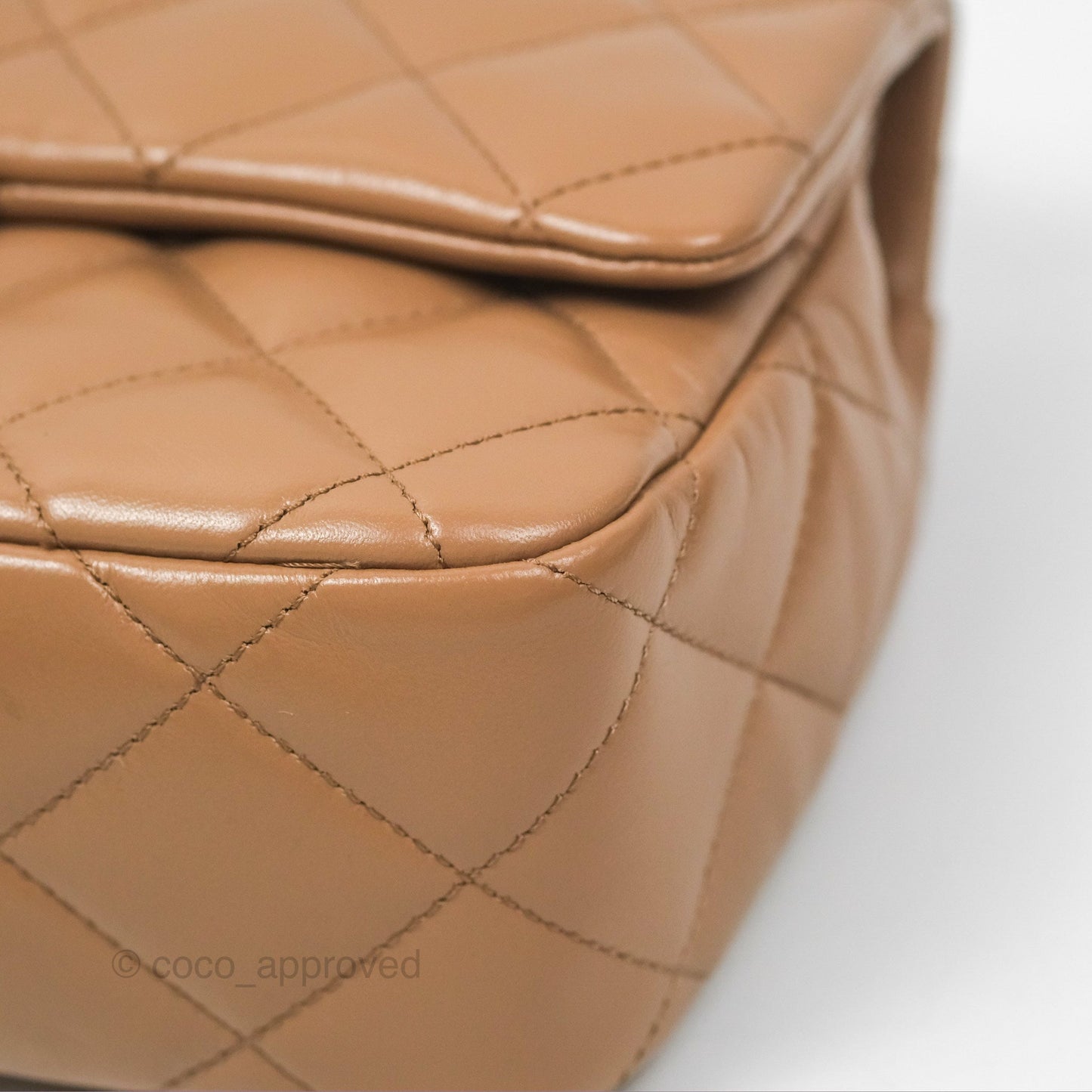 Chanel Top Handle Flap Bag Beige Shiny Lambskin Gold Hardware 23A