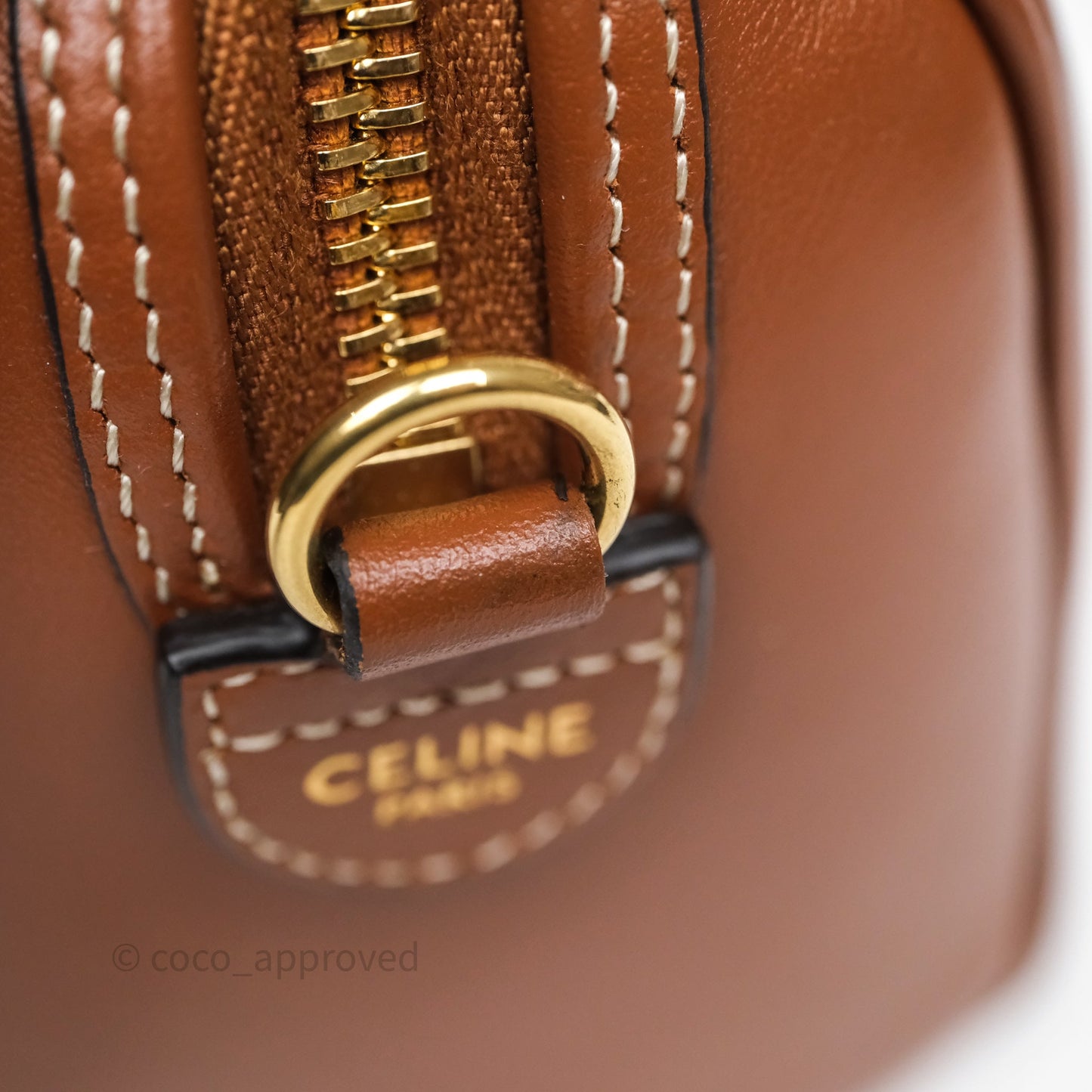 Celine Small Boston Bag Tan Calfskin Gold Hardware