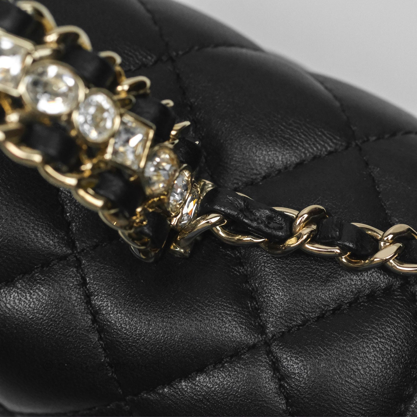 Chanel Crystals Top Handle Mini Rectangular Flap Bag Black Lambskin Gold Hardware