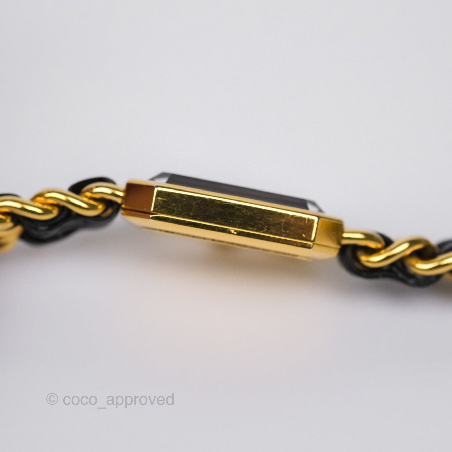 Chanel Vintage Première Watch Black Leather Gold Plated Size L