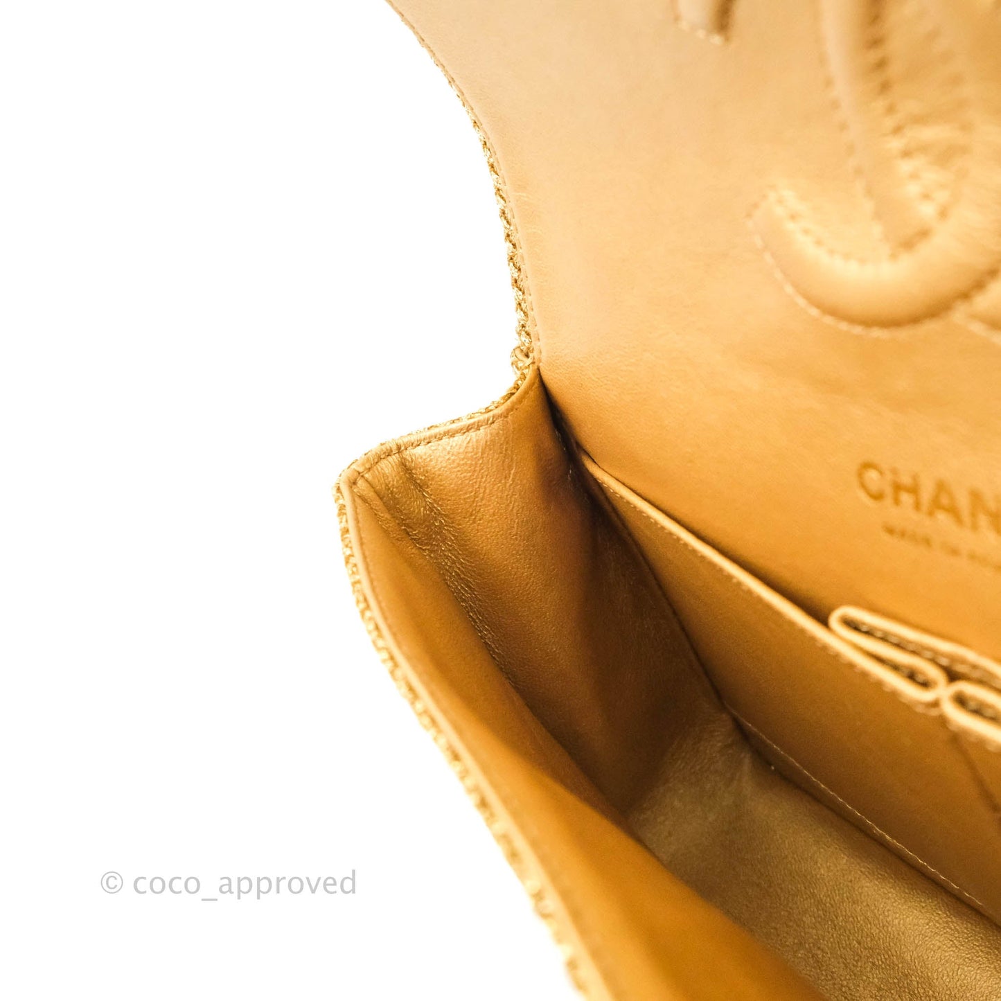 Chanel Classic M/L Medium Double Flap Gold Tweed Mirror Embellished Gold Hardware