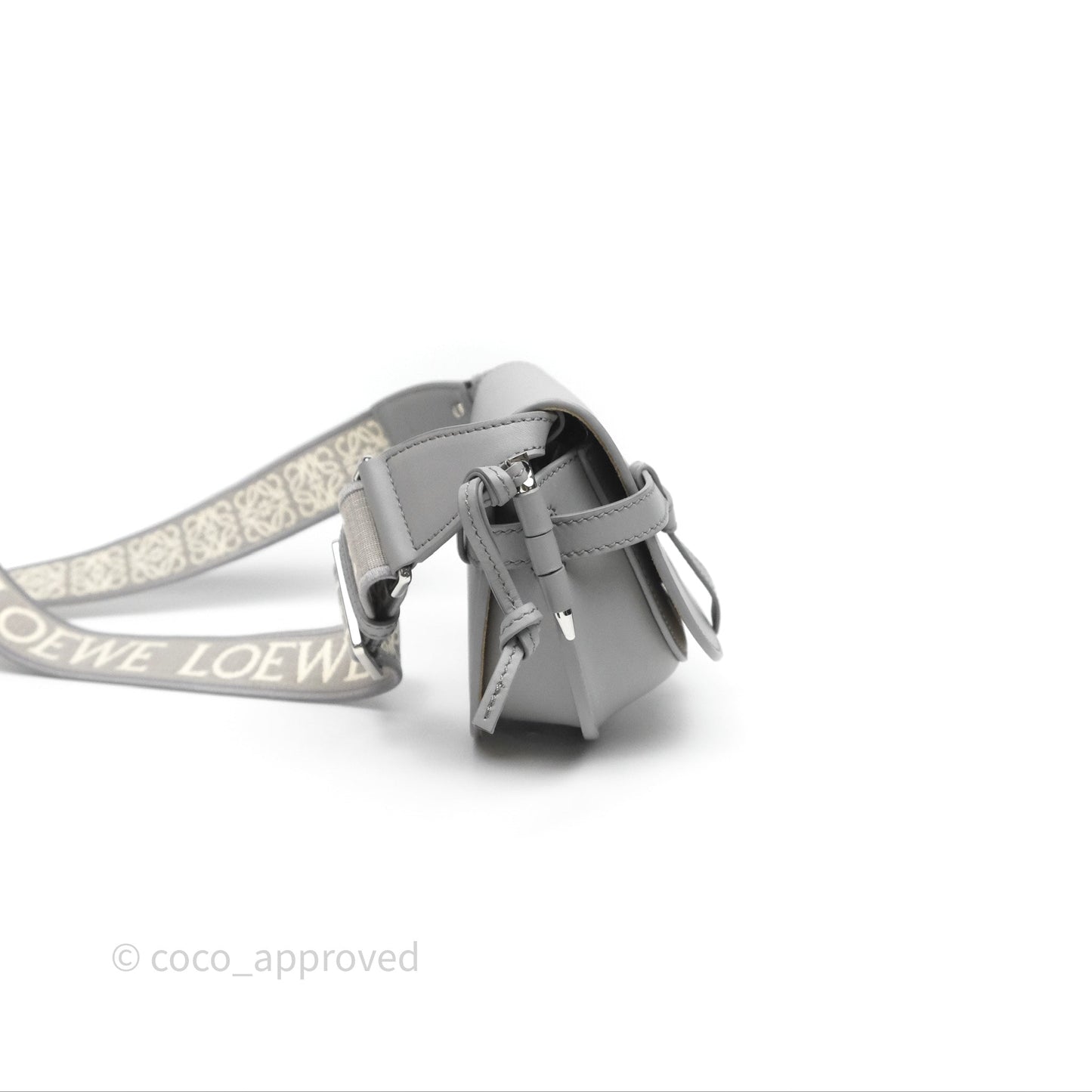 Loewe Mini Gate Dual Bag in Soft Calfskin & Jacquard Strap Light Grey
