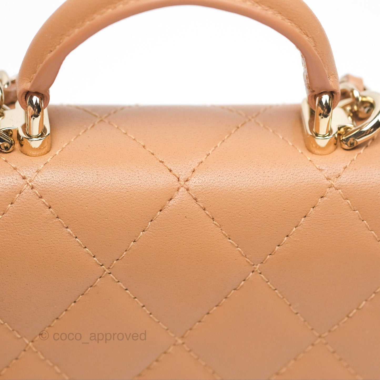 Chanel Mini Handle Clutch With Chain Caramel Lambskin Gold Hardware