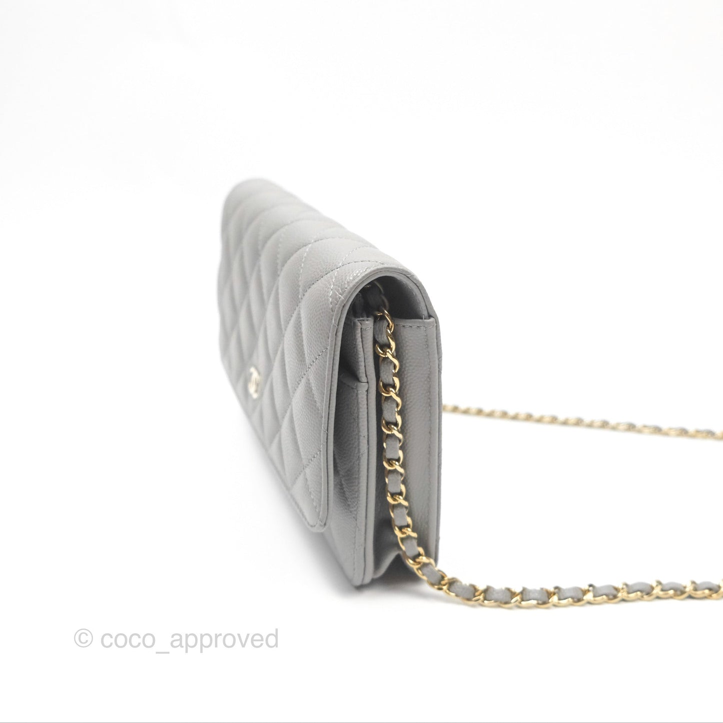 Chanel Classic Quilted Wallet On Chain WOC Grey Caviar Gold Hardware