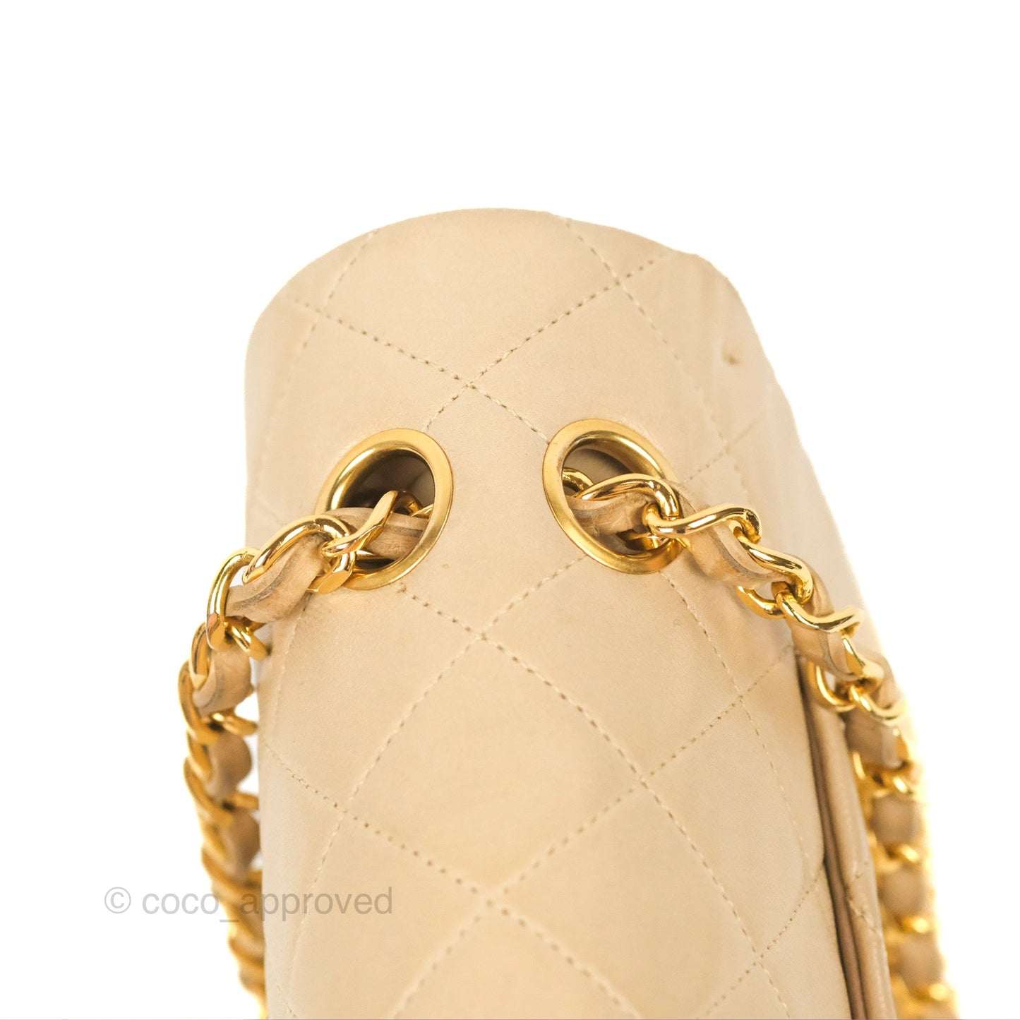 Chanel Vintage Medium Classic Flap Beige Lambskin 24K Gold Hardware