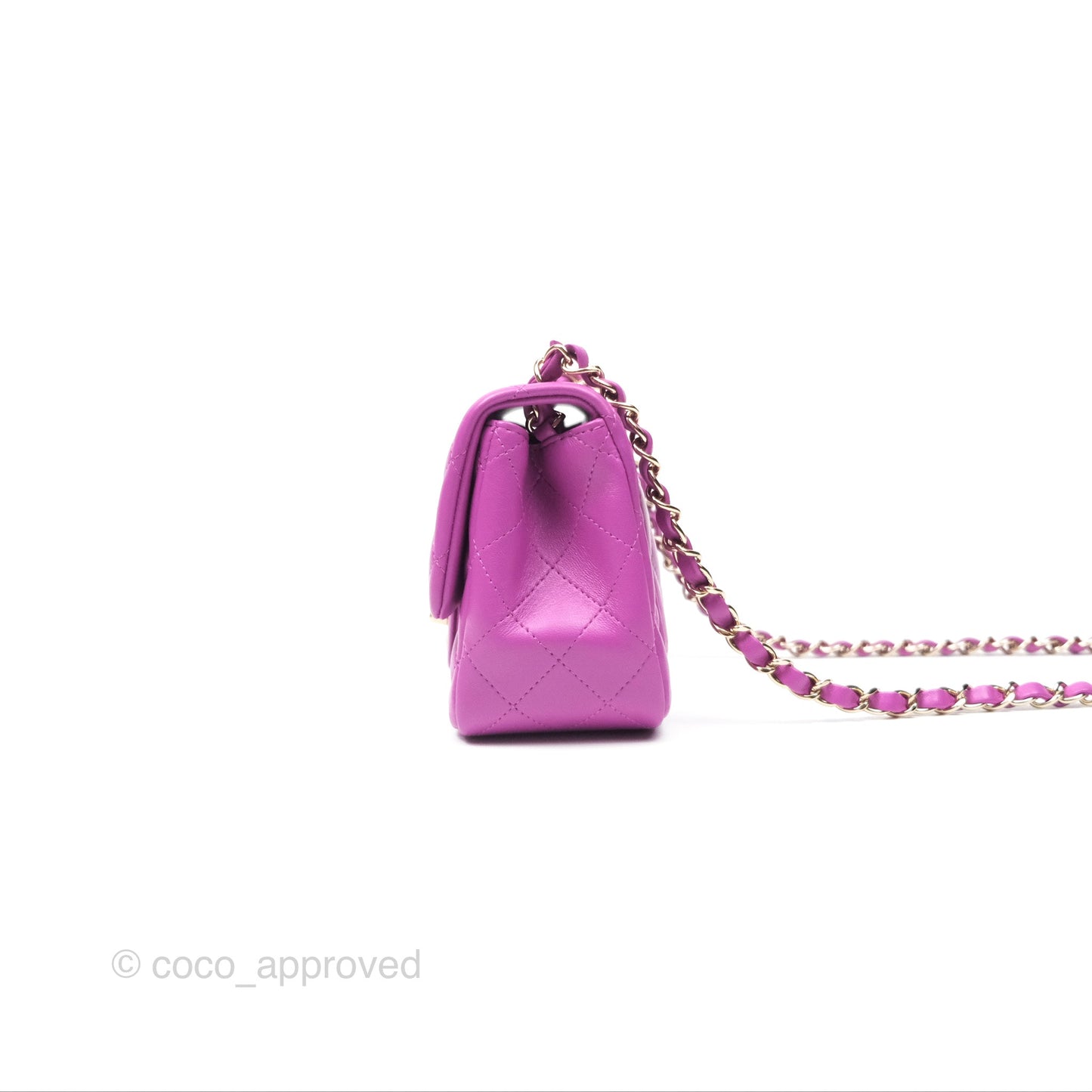 Chanel Mini Square Flap Quilted Purple Lambskin Gold Hardware