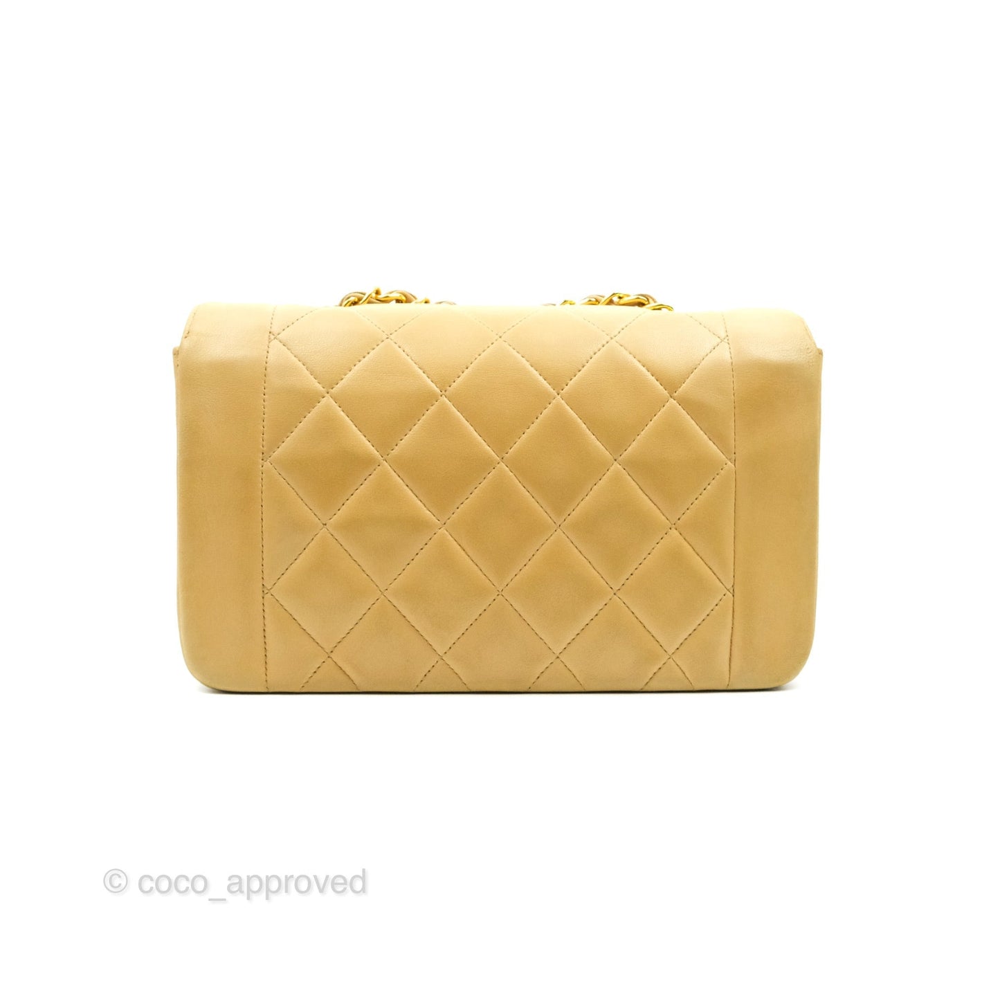 Chanel Small Vintage Quilted Classic Diana Flap Bag Beige Lambskin 24K Gold Hardware