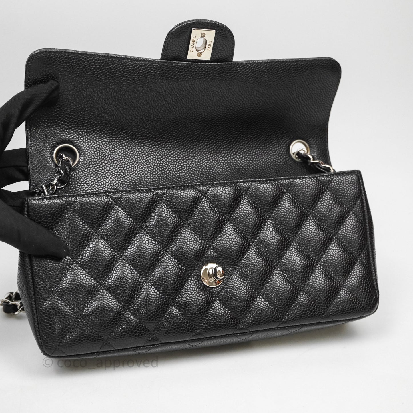 Chanel East West Flap Bag Black Caviar Silver Hardware