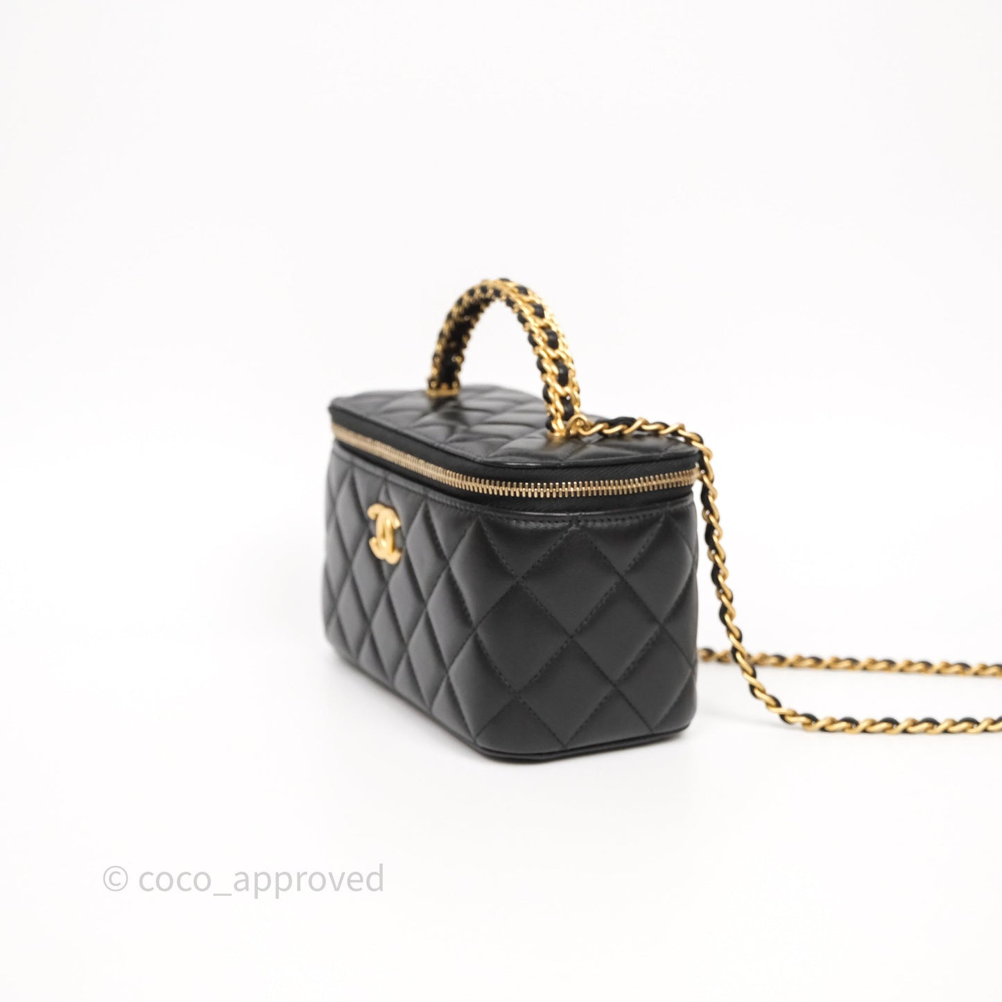 Chanel Top Handle Vanity Rectangular Black Lambskin Aged Gold Hardware