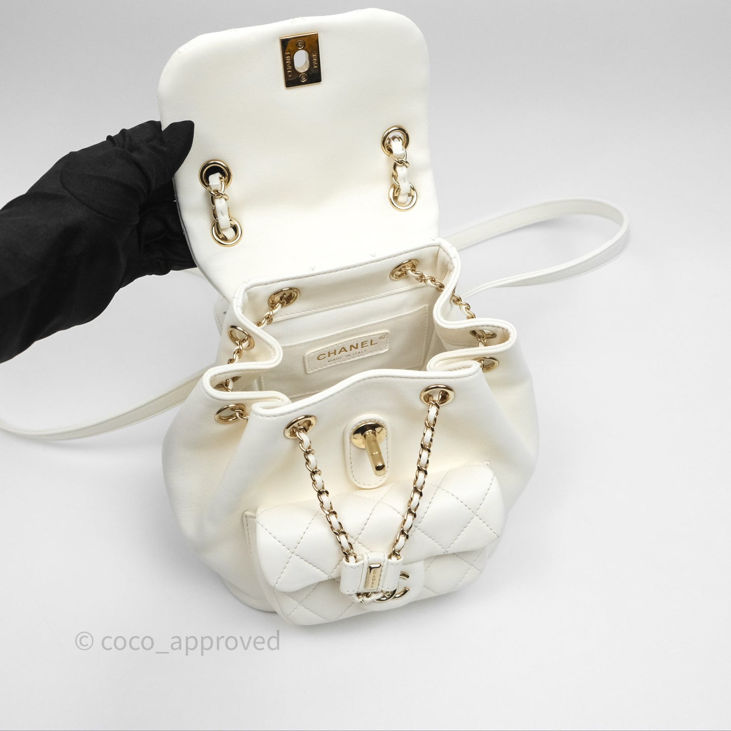 Chanel Quilted Small Duma Drawstring Backpack White Calfskin Gold Hardware