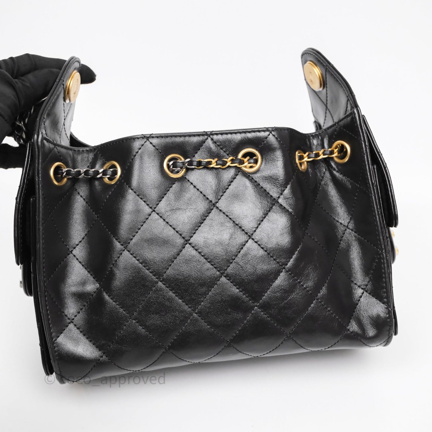 Chanel 25 Mini Black Shiny Crumpled Calfskin Mixed Hardware