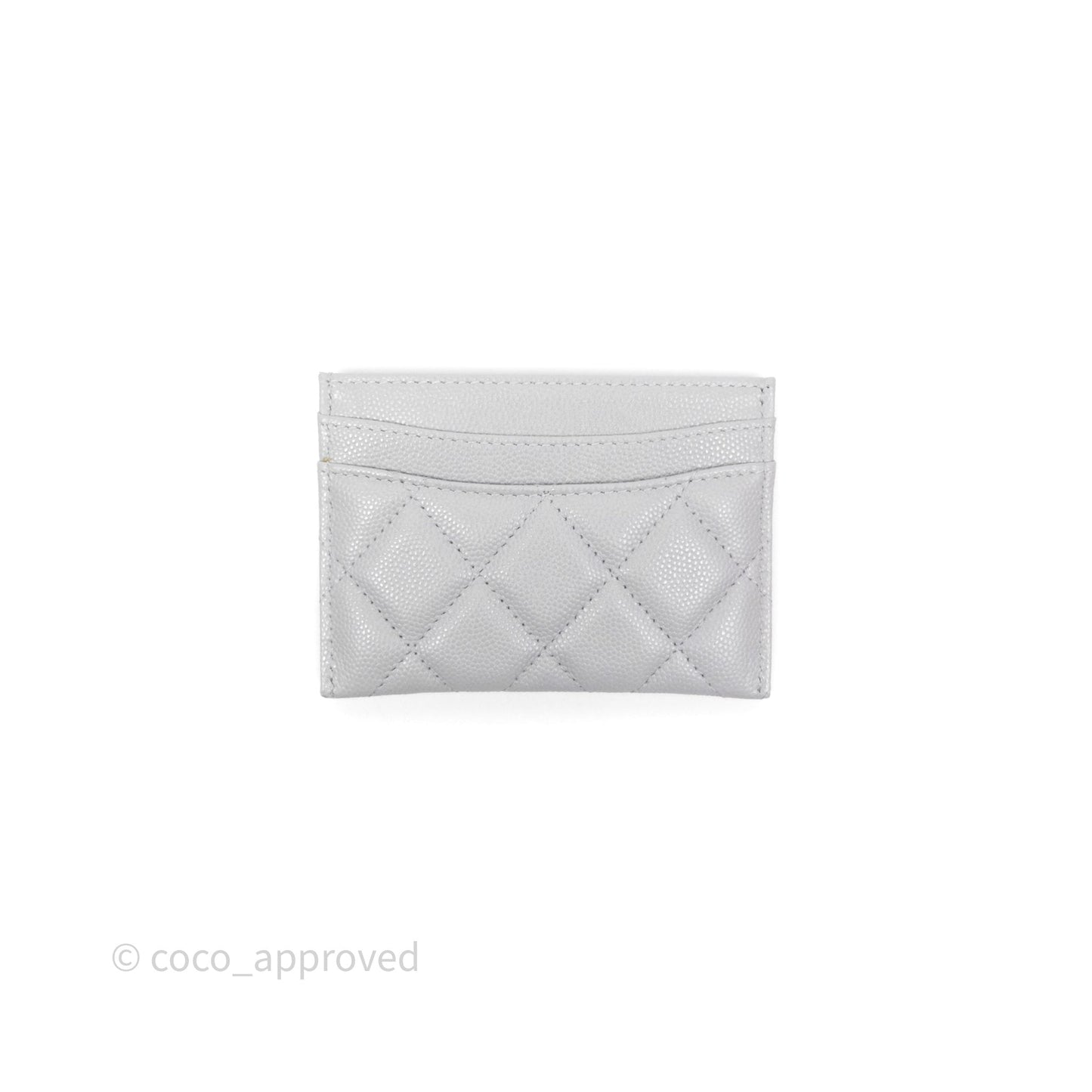 Chanel Classic Flat Card Holder Grey Caviar Gold Hardware