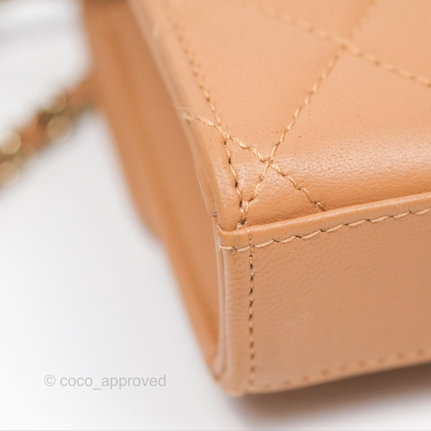 Chanel Mini Handle Clutch With Chain Caramel Lambskin Gold Hardware