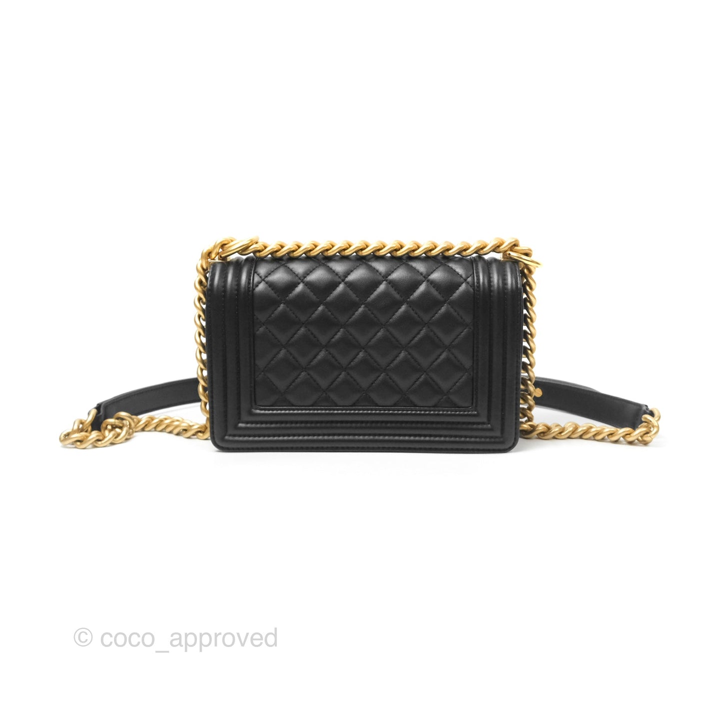 Chanel Small Boy Quilted Black Calfskin Aged Gold Hardware