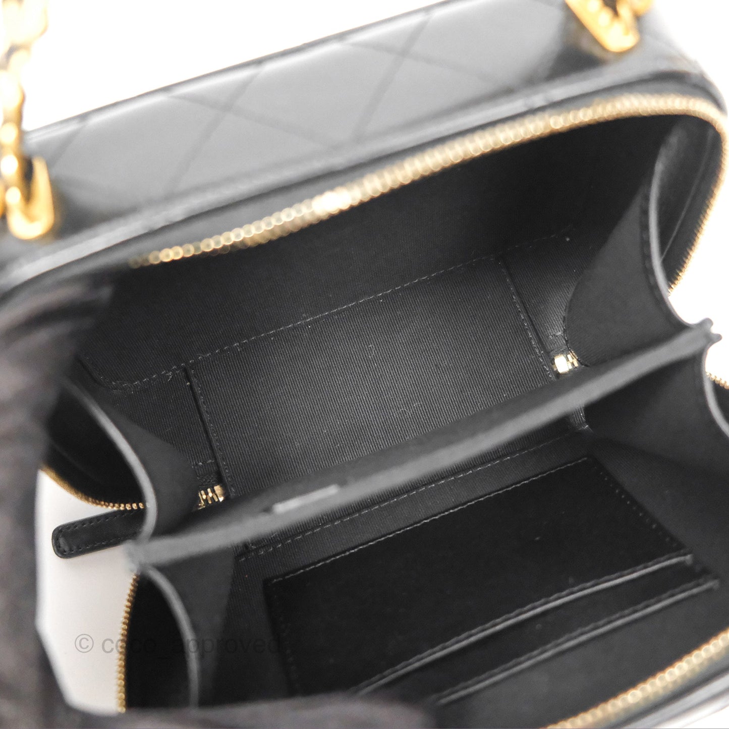 Chanel Top Handle Vanity Case Black Shiny Lambskin Aged Gold Hardware