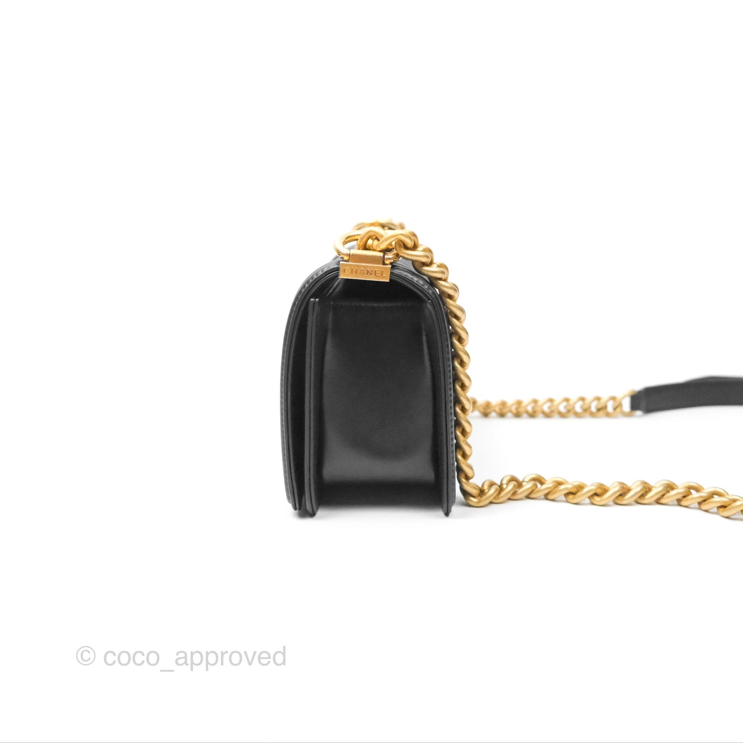 Chanel Small Boy Black Calfskin Aged Gold Hardware
