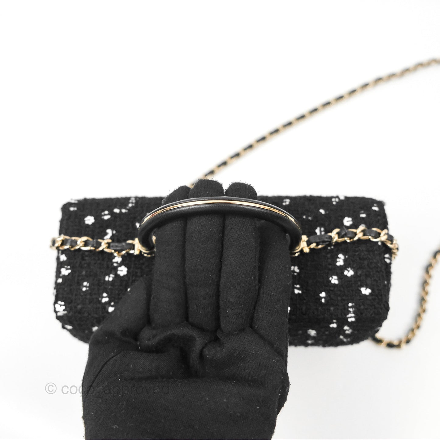 Chanel Small Top Handle Box Bag Black Tweed Sequins Gold Hardware 23K