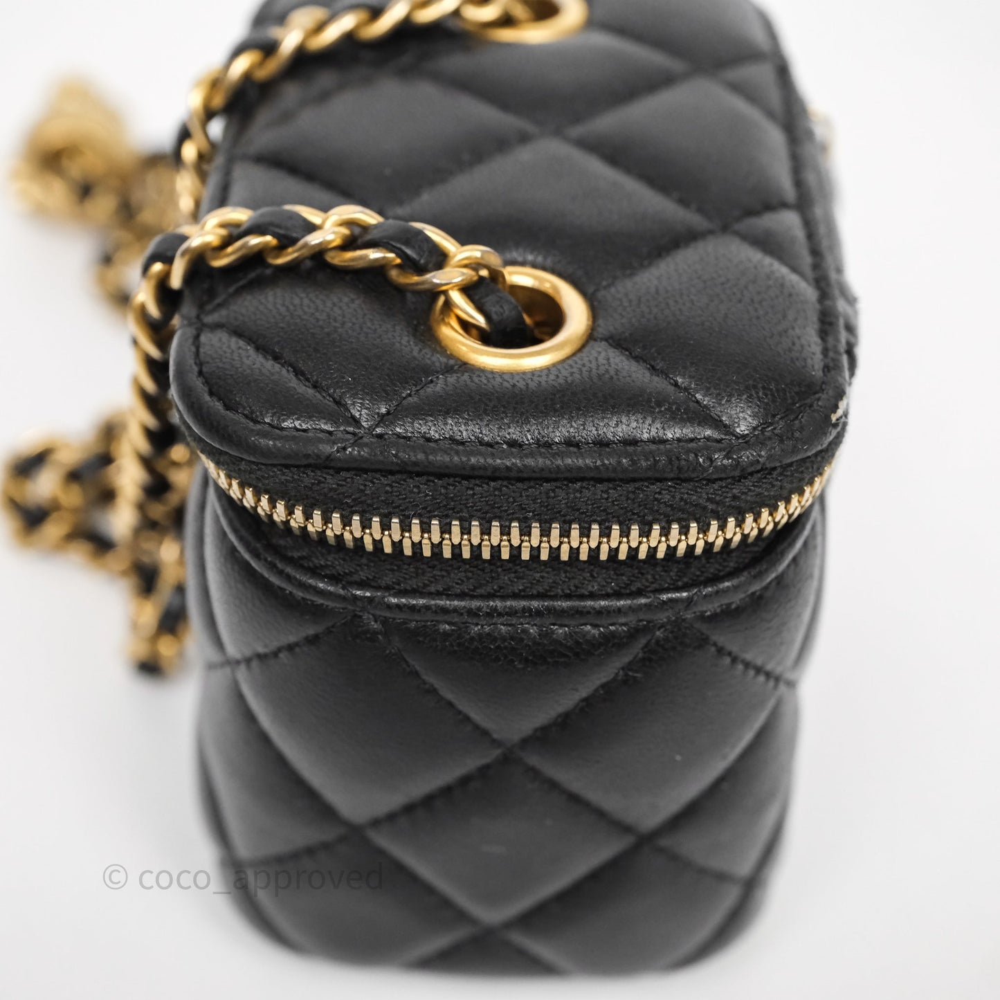 Chanel Mini Black Lambskin Vanity Pearl Crush With Chain Gold Hardware