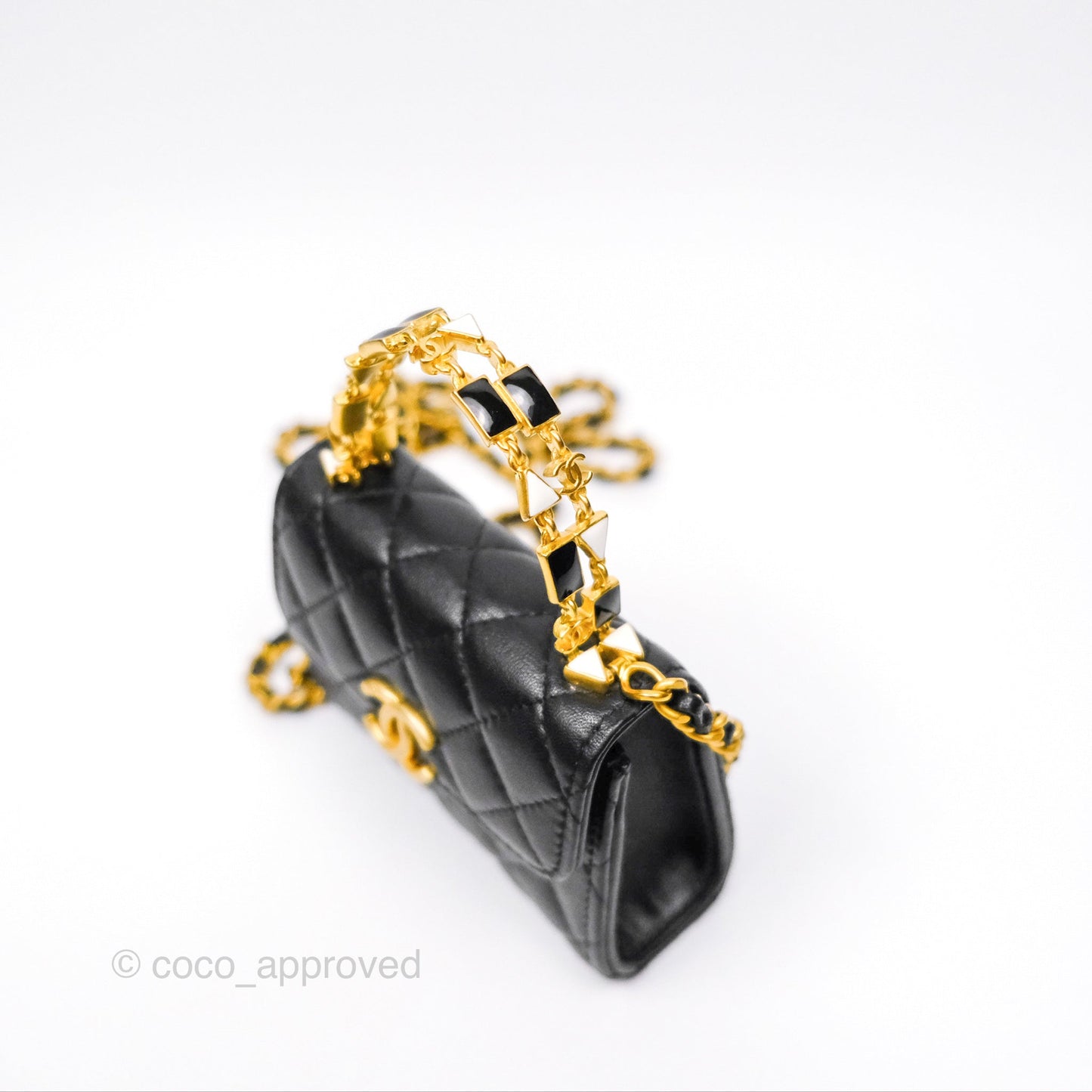 Chanel Mini Enamel Handle Clutch on Chain Black Lambskin Gold Hardware 22B