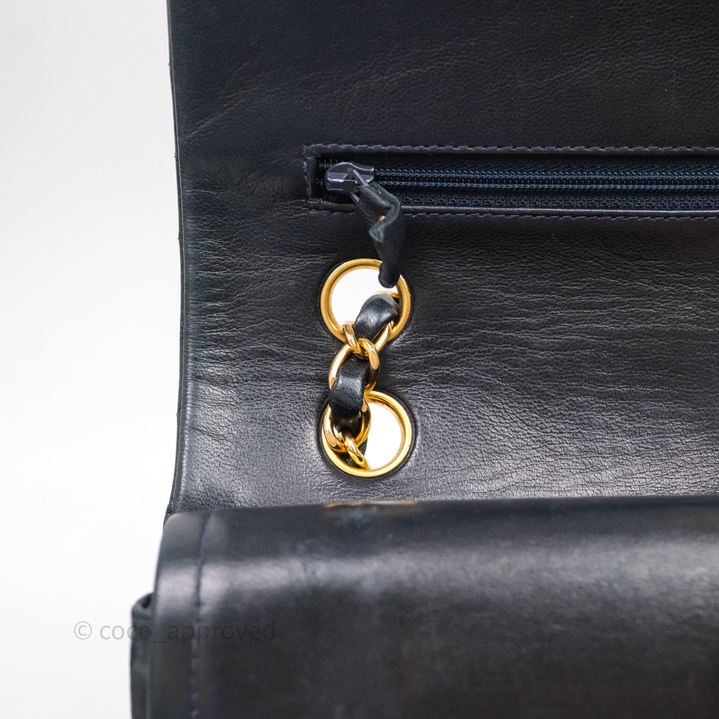Chanel Vintage M/L Lambskin Medium Double Flap Bag Navy 24K Gold Hardware