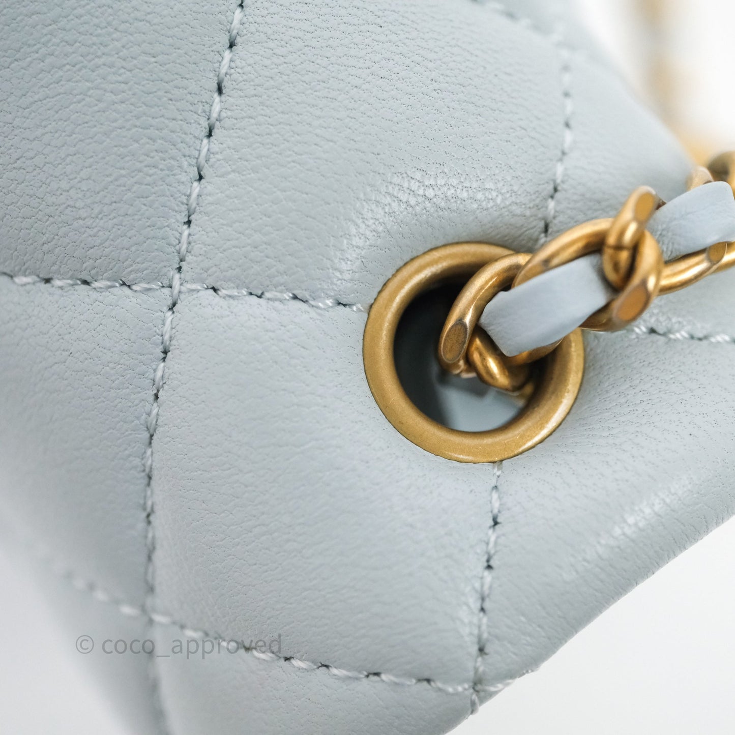 Chanel Pearl Crush Mini Rectangular Light Blue Lambskin Aged Gold Hardware