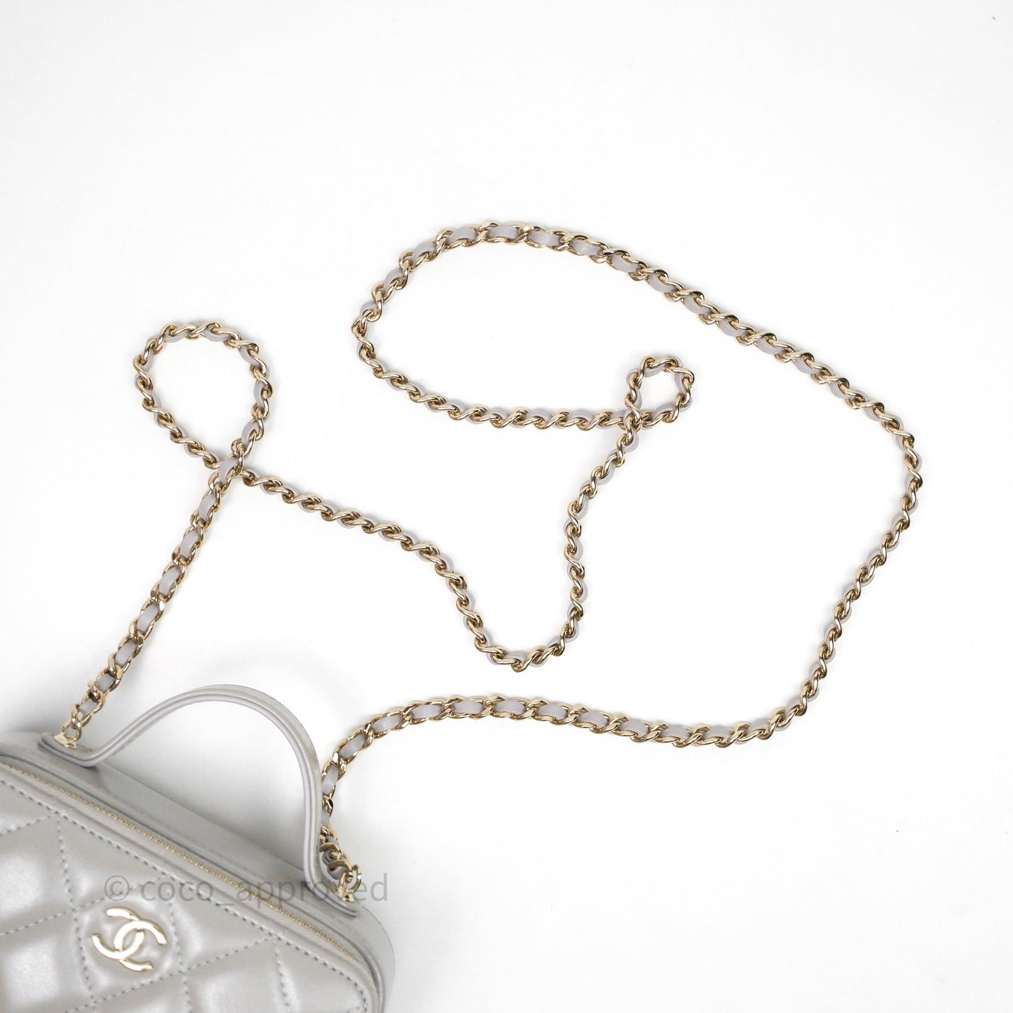 Chanel Mini Top Handle Camera Case Grey Shiny Calfskin Gold Hardware 22B
