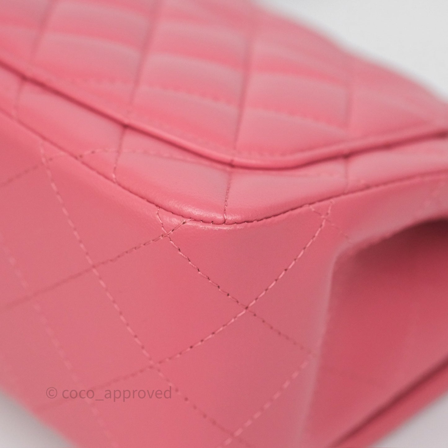 Chanel Mini Square Flap Quilted Pink Lambskin Silver Hardware