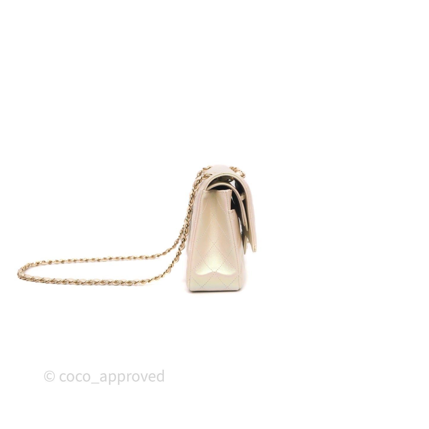 Chanel Classic Medium Double Flap Iridescent Beige Gold Hardware 21S